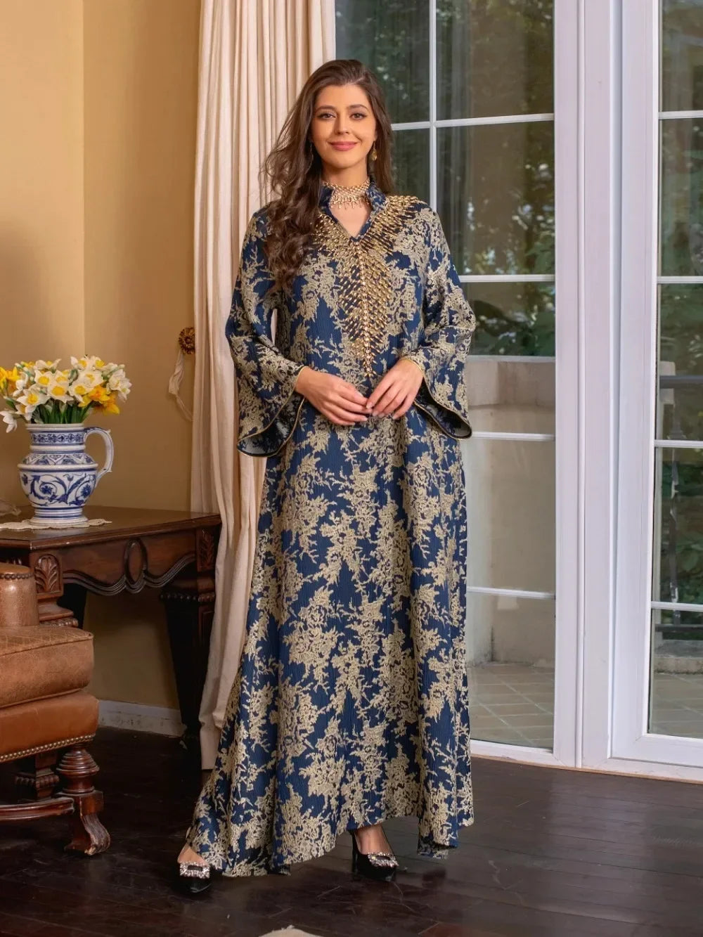 Moroccan-inspired Beaded Abaya Dress for Women