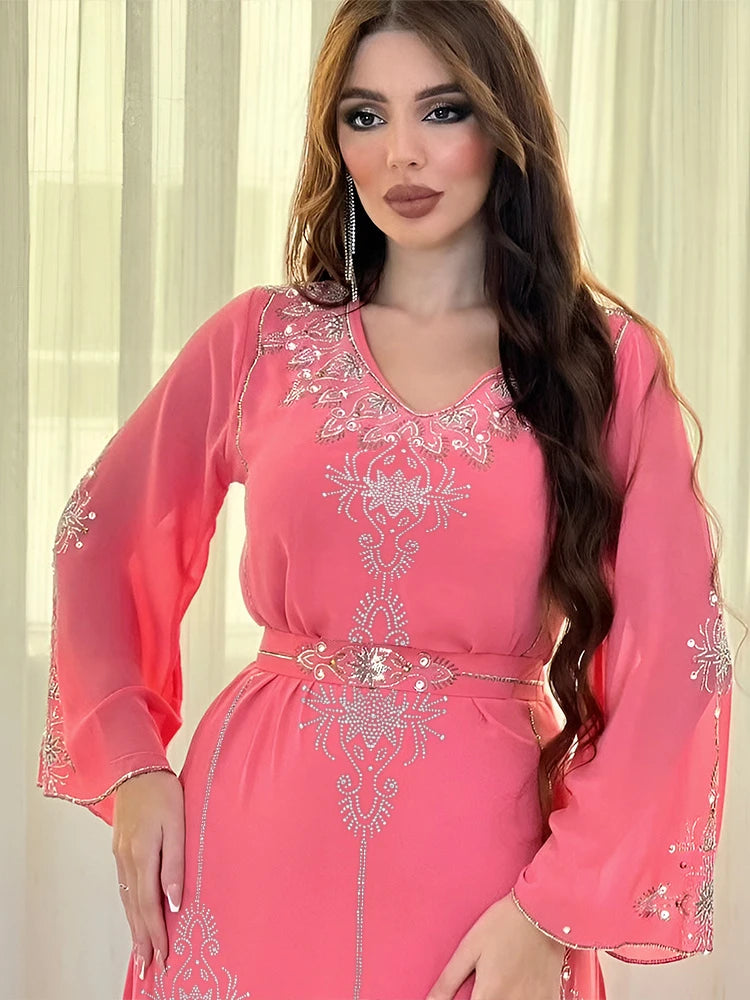Graceful Arab Diamond Lace-up Abaya for Special Occasions