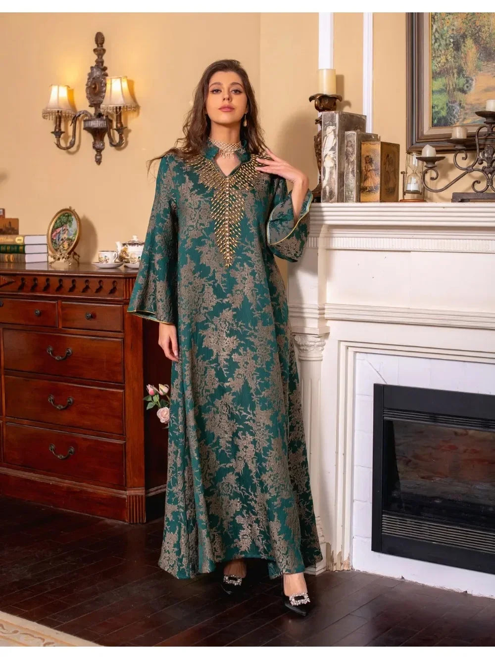 Moroccan-inspired Beaded Abaya Dress for Women