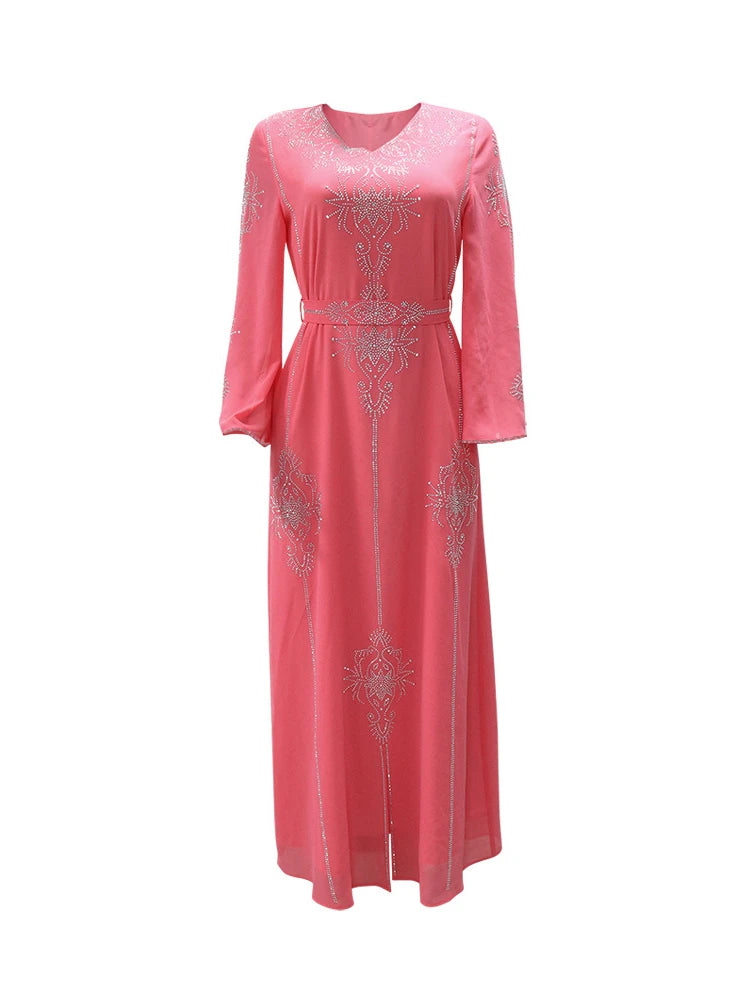 Graceful Arab Diamond Lace-up Abaya for Special Occasions