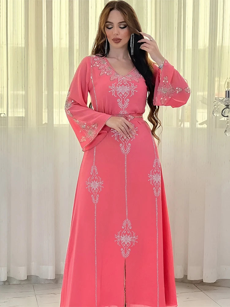 Graceful Arab Diamond Lace-up Abaya for Special Occasions