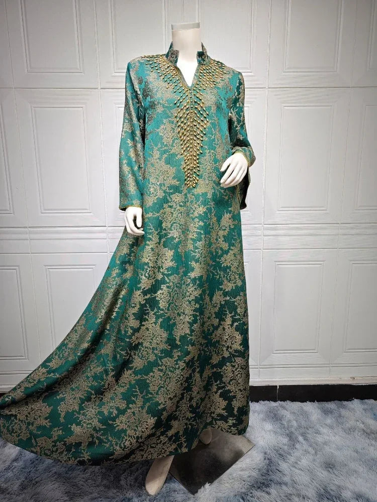 Moroccan-inspired Beaded Abaya Dress for Women