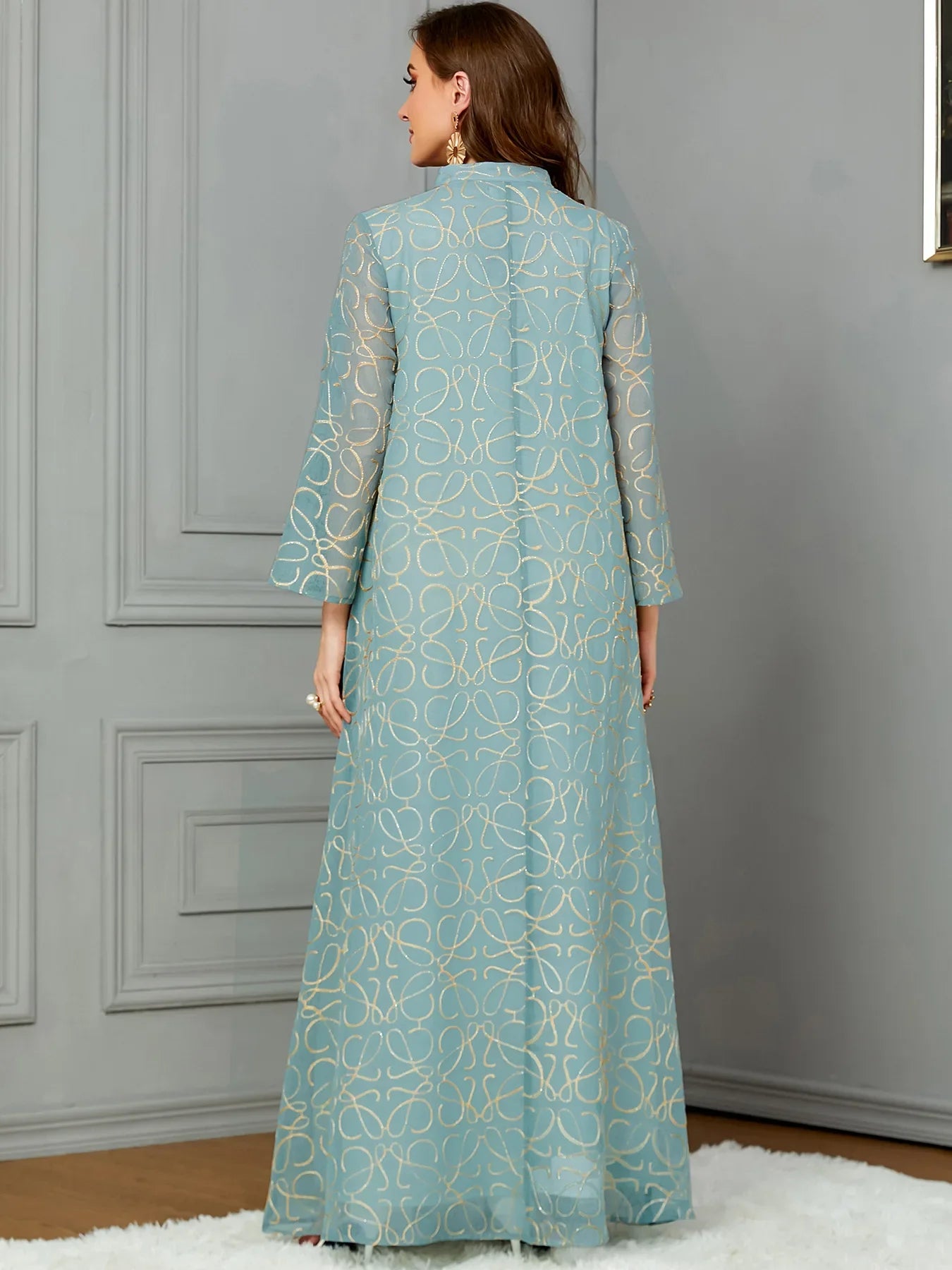 Stylish Moroccan Caftan Sequin Embellished Women's Dress