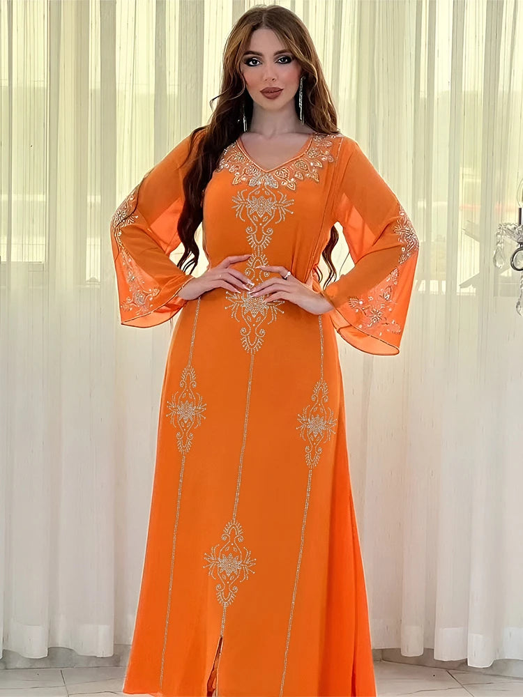 Graceful Arab Diamond Lace-up Abaya for Special Occasions