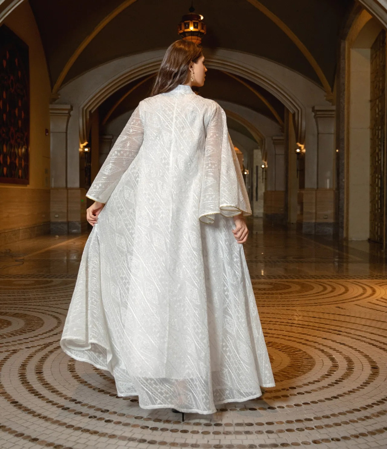 Exquisite Moroccan Party Gown for Women - Elegant Abaya with Mesh, Sequins & Jalabiya