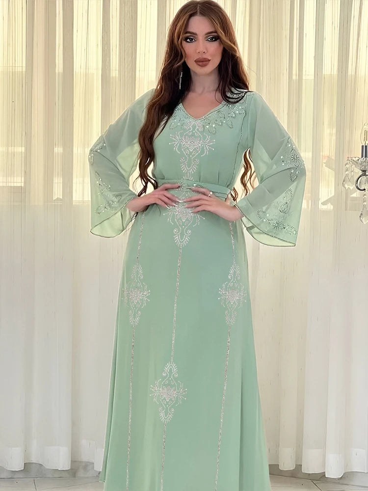 Graceful Arab Diamond Lace-up Abaya for Special Occasions