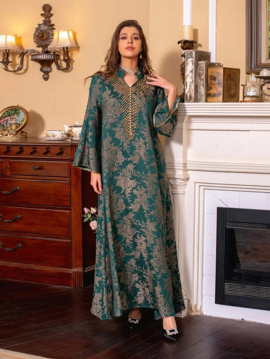 Moroccan-inspired Beaded Abaya Dress for Women