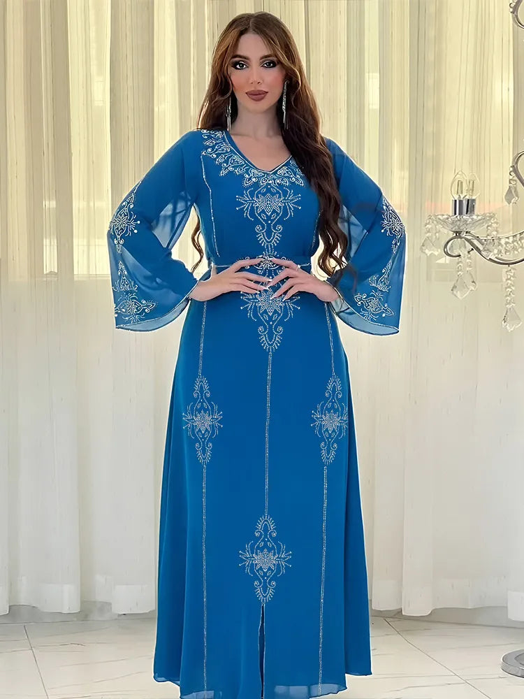 Graceful Arab Diamond Lace-up Abaya for Special Occasions